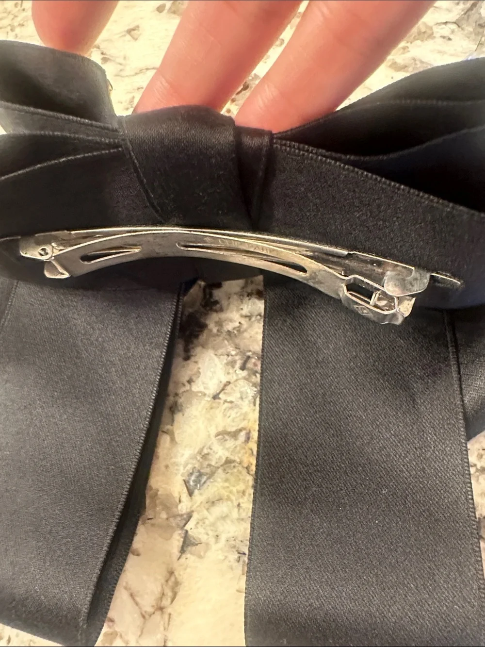 Saks Fifth Avenue Black Bow Hair Clip with Pearl & Crystal Accents